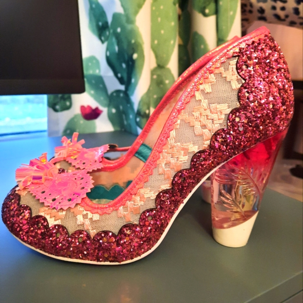 RARE Irregular Choice Rada Tilly Pink Glitter Heels, EUC, EU 37, US 6.5-7 Barbie